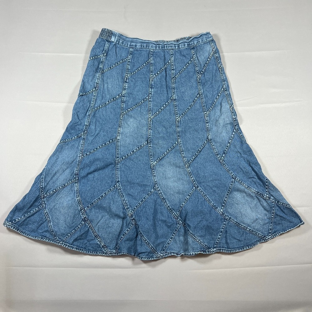 Studio West Maxi Skirt Womens XL Blue Denim Diamond Patch High Waisted Pull On